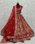 Jyoti Fashion Women's Red Velvet Multi Thread Embroidered with Zircon Diamond Work Wedding Lehenga Choli | Grocsy