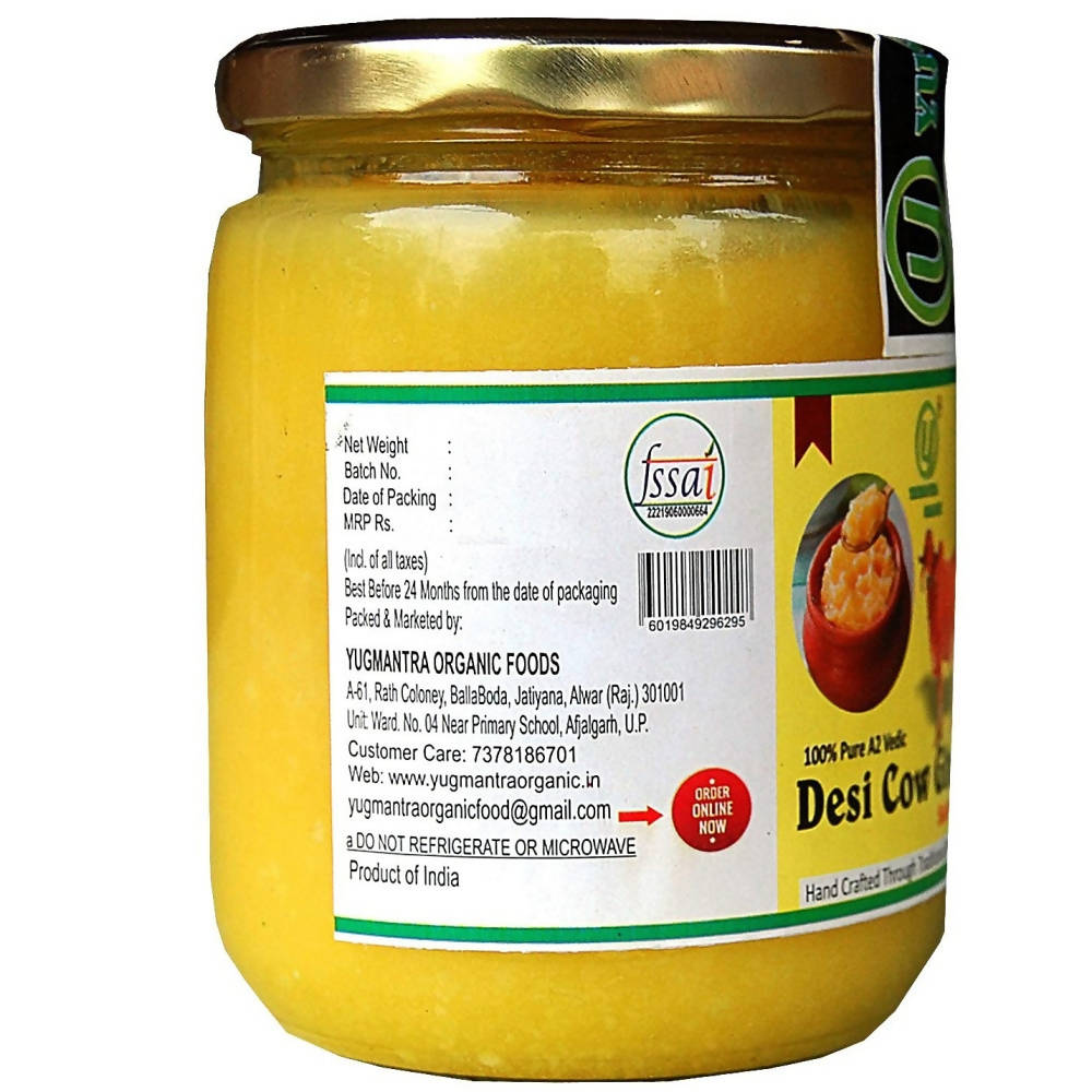 Yugmantra Organic Foods Pure A2 Natural Desi Cow Ghee Sahiwal | Handmade Desi Ghee | Grassfed, Golden, Grainy, Natural Fresh | Grocsy