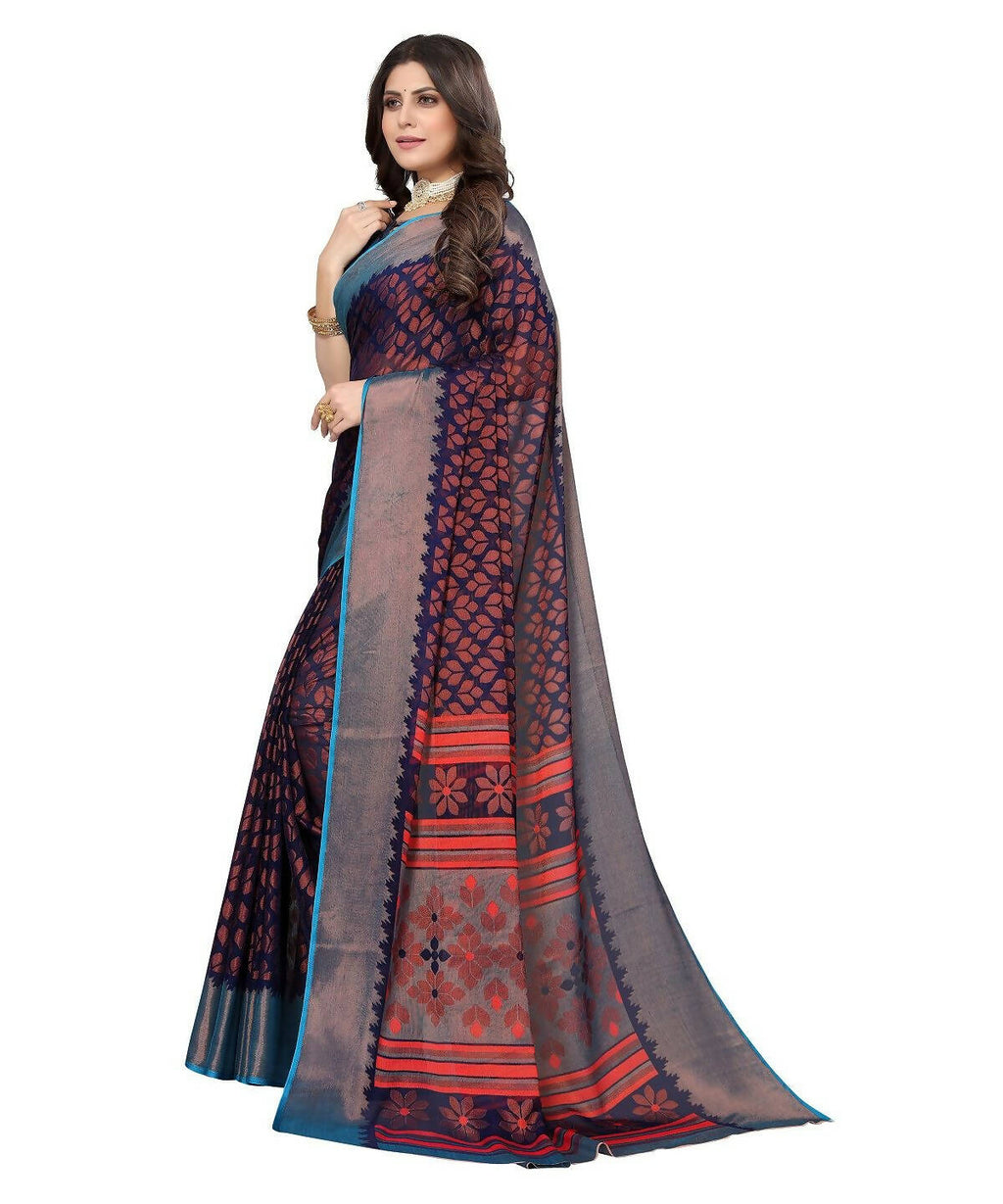 Vamika Navy Chiffon Brasso Bollywood Style Woven Saree (ALIZA NAVY) | Grocsy