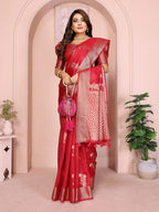 Aastha Fashion Red Soft Organza Silk Weaving Saree | Grocsy