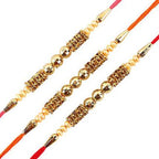 Set of 3 Traditional Pearl Rakhi and Kaju Rolls Box | Grocsy