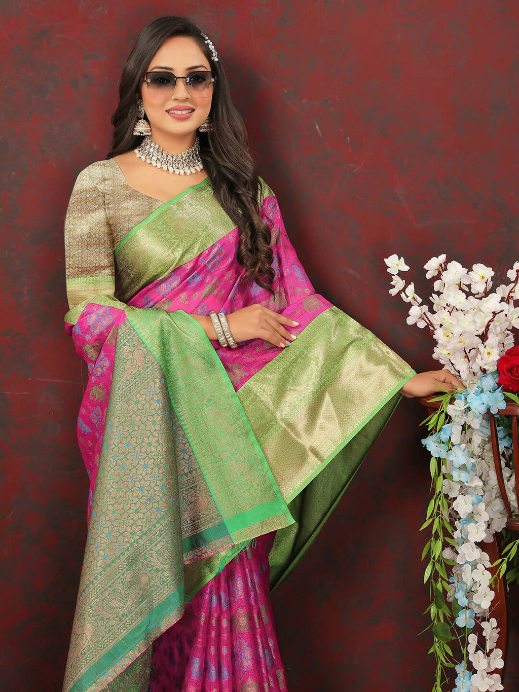 Lorenvalley Fashion Pink Cotton Woven Design Zari Meenakari Weaving Saree | Grocsy
