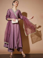 Myshka Women Mauve Solid Kurta & Palazzos With Dupatta | Grocsy