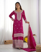 Joban Fashion Pink Kurta Set Silk Sequins , Zari, Coding & Thread Embroidered work | Grocsy