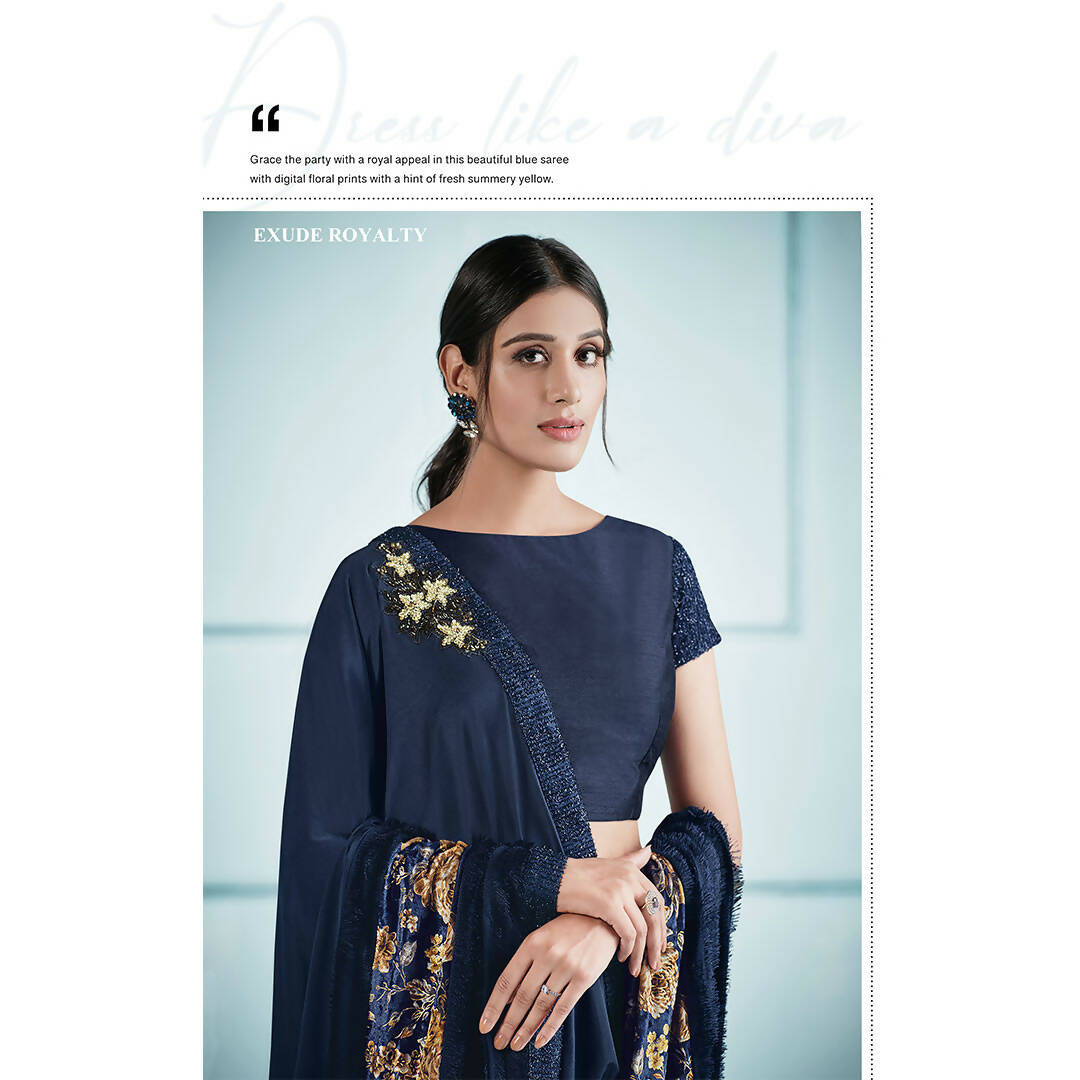 Blue Lycra sequence Saree with Unstitched Blouse Piece - Norita Elaura | Grocsy