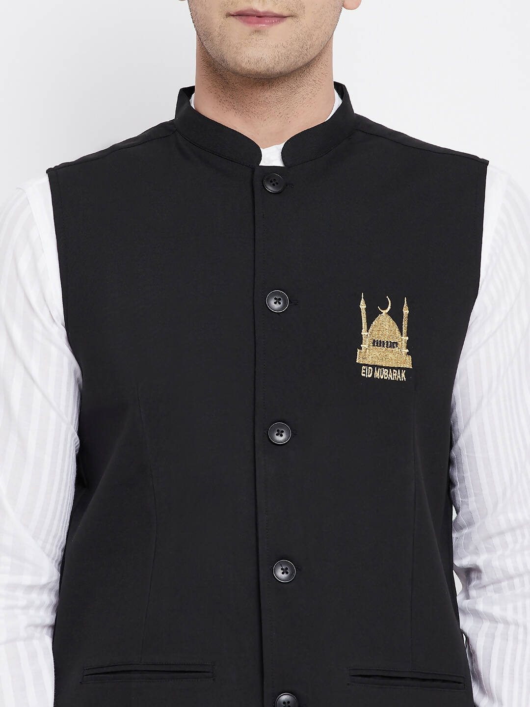 Even Apparels Black Pure Cotton White Kurta Sets With Eid Insignia Jackets PW66 | Grocsy