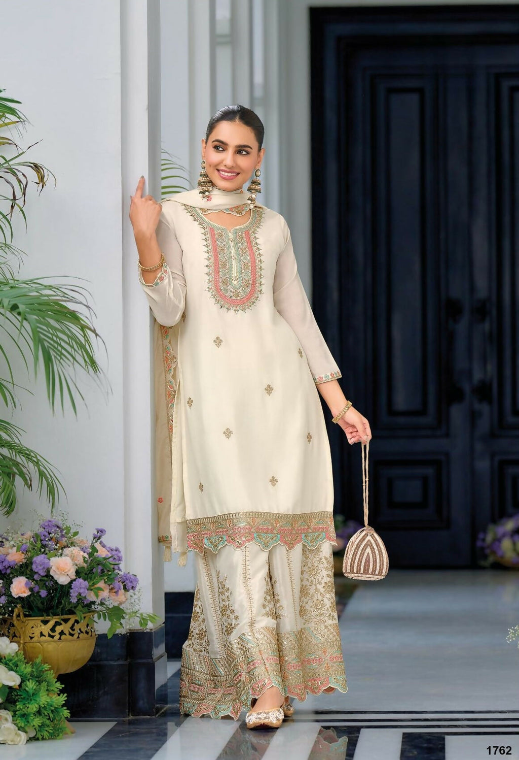 Anaita White Premium Embroidered Chinon Readymade Salwar Suit (Free Size) | Grocsy