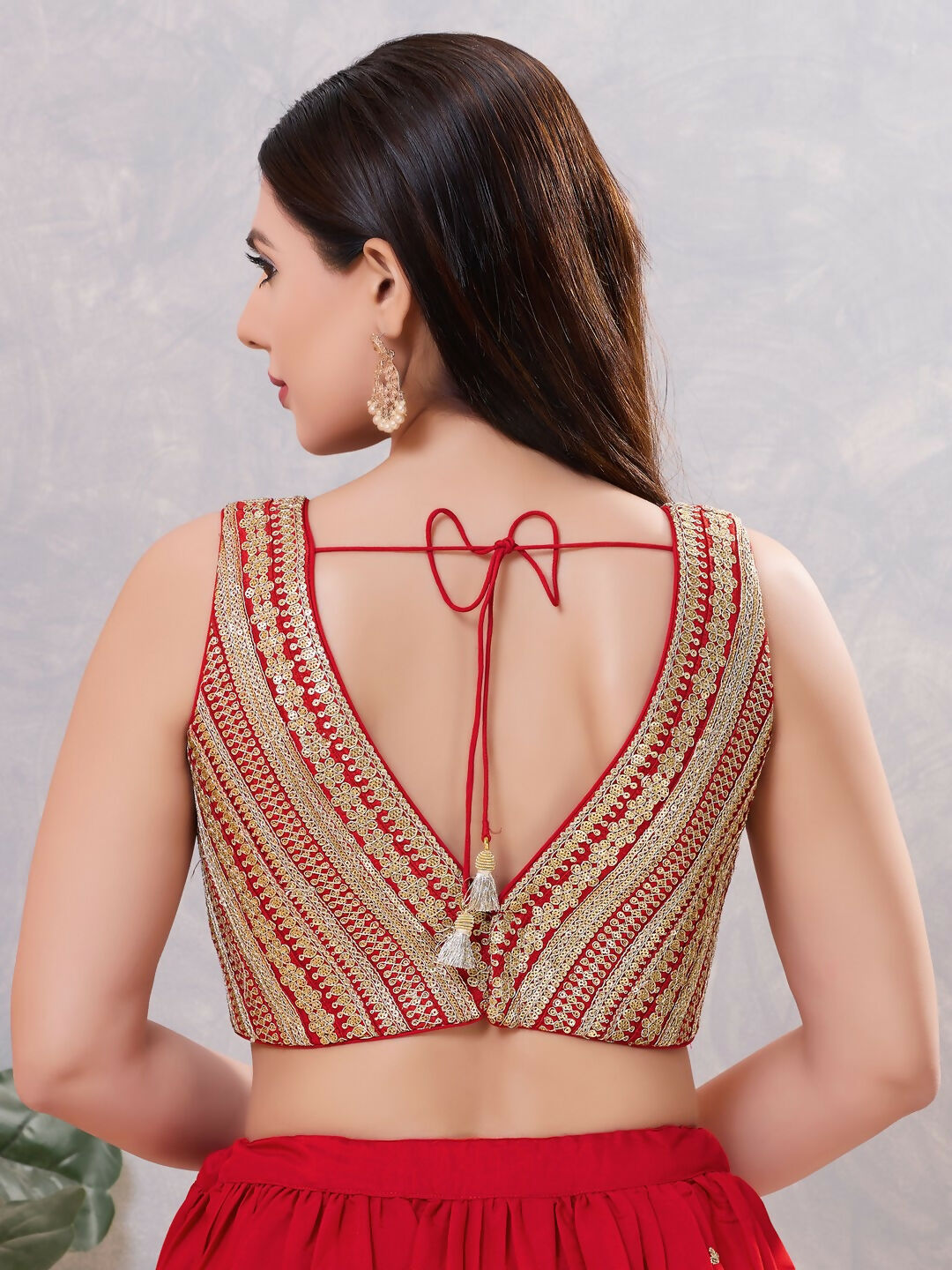 Joban Fashion Women Sequin Dark-Red Stitched Blouse | Grocsy