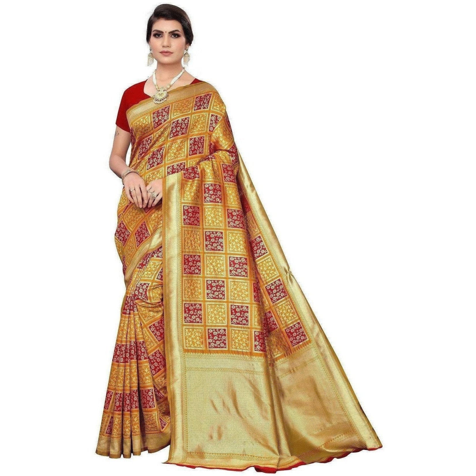 Vamika Banarasi Jaquard Mustard Weaving Saree (Banarasi 22) | Grocsy