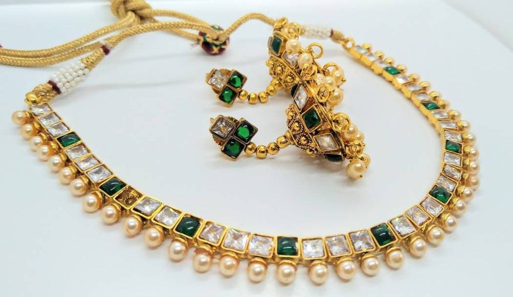 White & Green Necklace Set | Grocsy