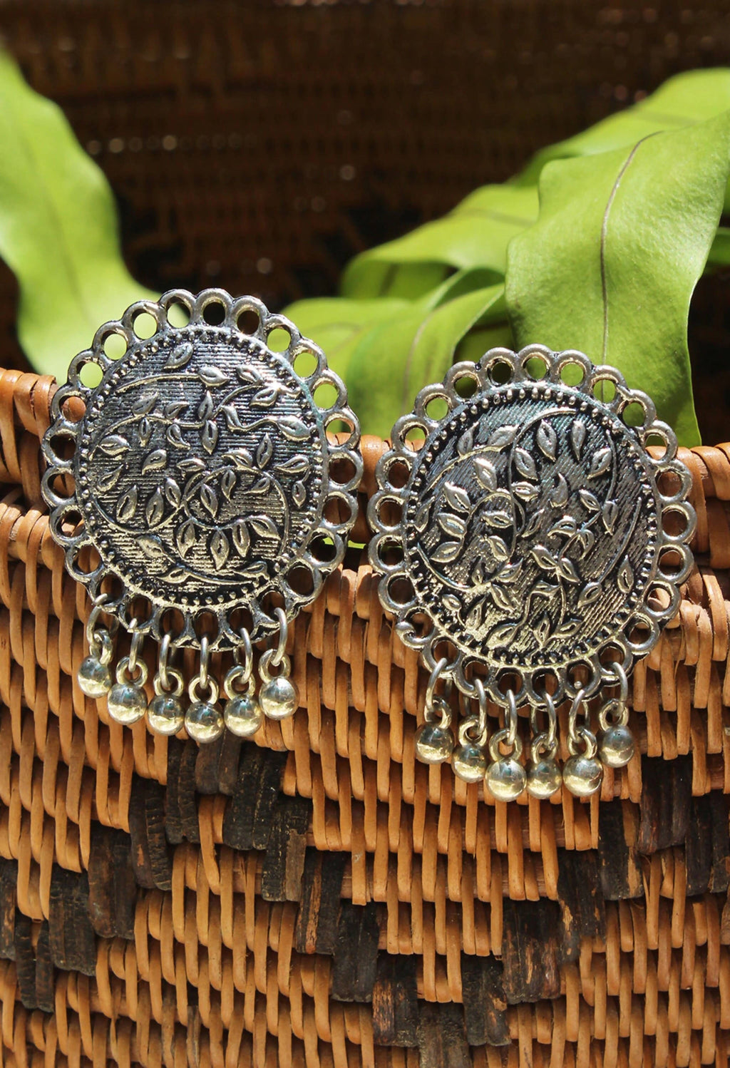 Mominos Fashion Johar Kamal Oxidised Silver Plated Stud Earrings