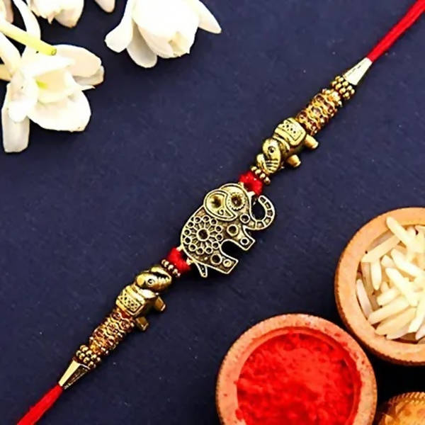 Ethnic Elephant Pearl Rakhi & Soan Papdi | Grocsy