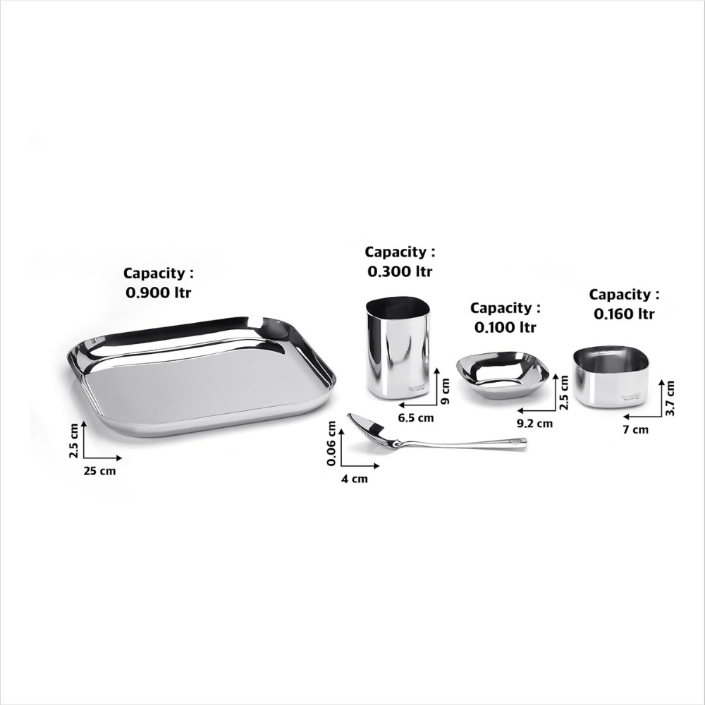 Sumeet Square Stainless Steel Heavy Gauge Mirror Finish Dinner Set | Grocsy