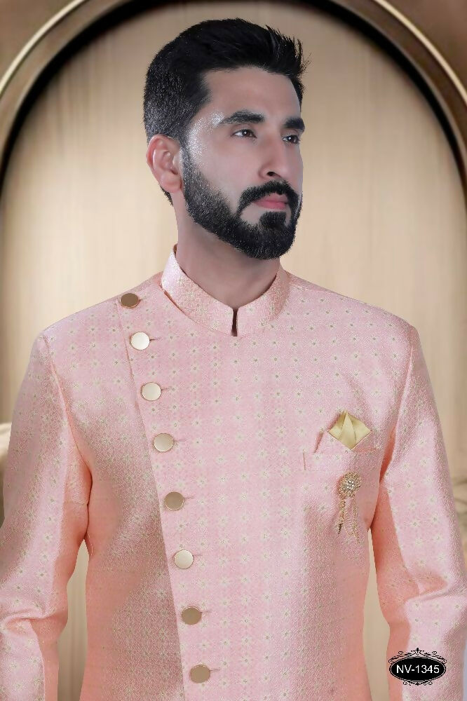 Joban Fashion Men's Pink Brocade Kurta with Pyjama | Grocsy