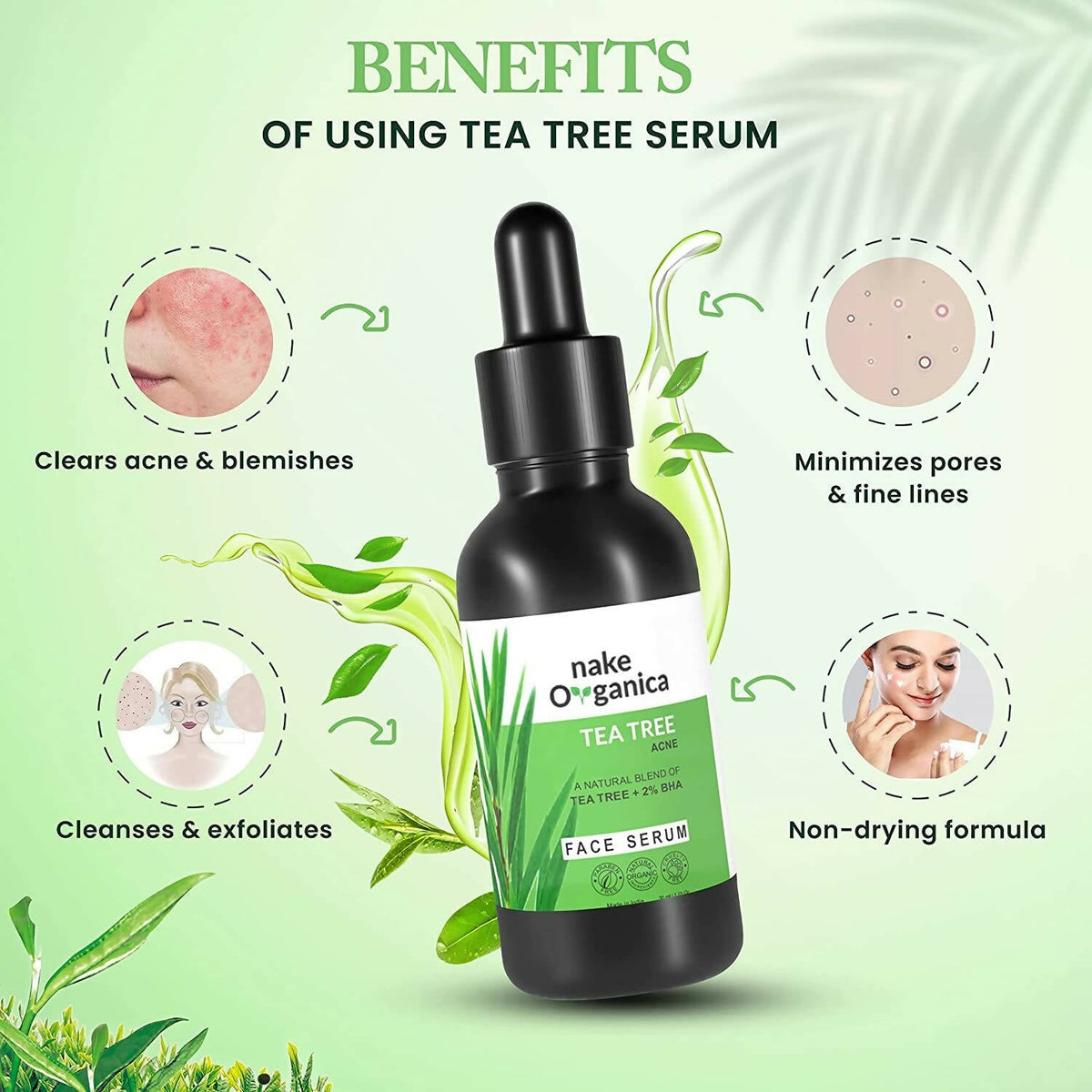 Nake Organica Tea Tree Acne Face Serum | Grocsy
