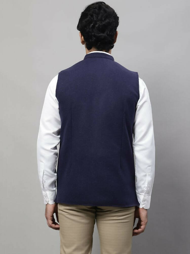 Even Apparels Pure Wool Nehru Jacket - Navy | Grocsy
