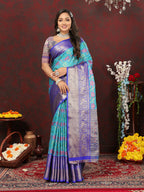 Lorenvalley Fashion Skyblue Cotton Woven Design Zari Meenakari Weaving Saree | Grocsy