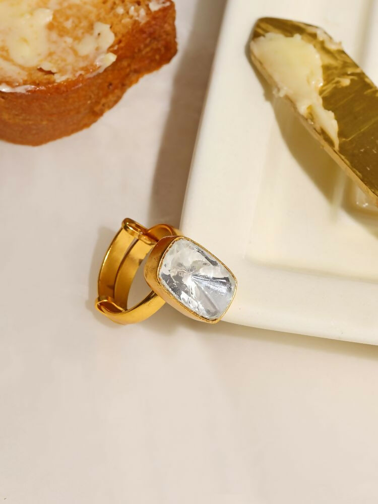 Kundan Gold plated Emarald cut Ring - Ruby Raang | Grocsy