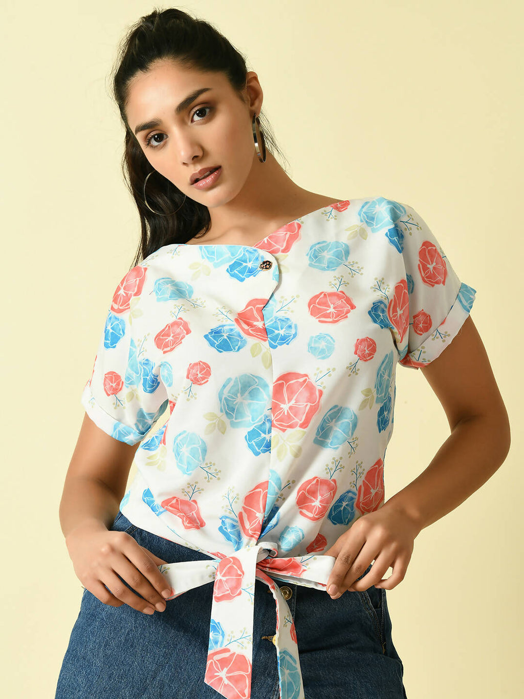 Myshka Women's White Floral Printed Top | Grocsy