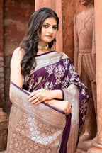 Joban Fashion Purple Pure Katan Pure Handloom Banarasi Silk Saree | Grocsy