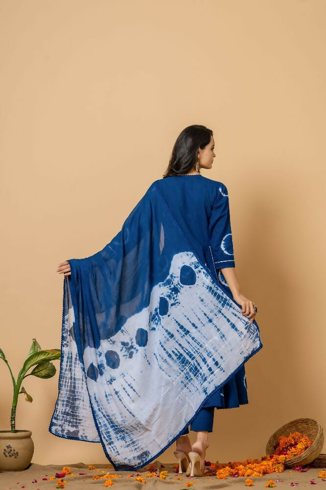 Joban Fashion Blue Tie & Dye Cotton Suit Set | Grocsy
