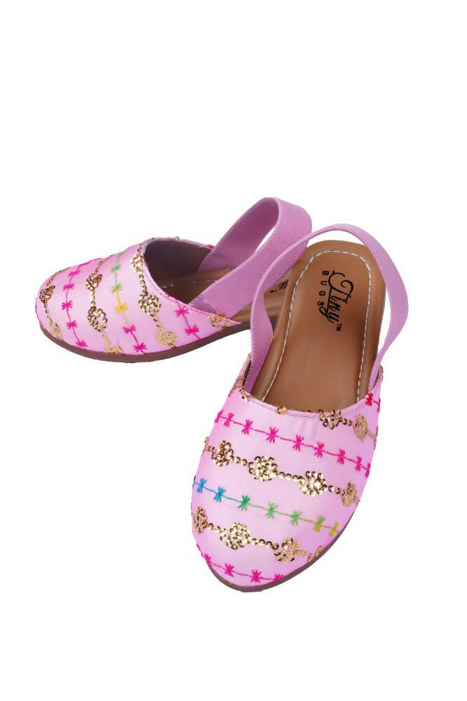 Tiny Bugs Girls Embroidered Strap Ethnic Jutis-Pink | Grocsy