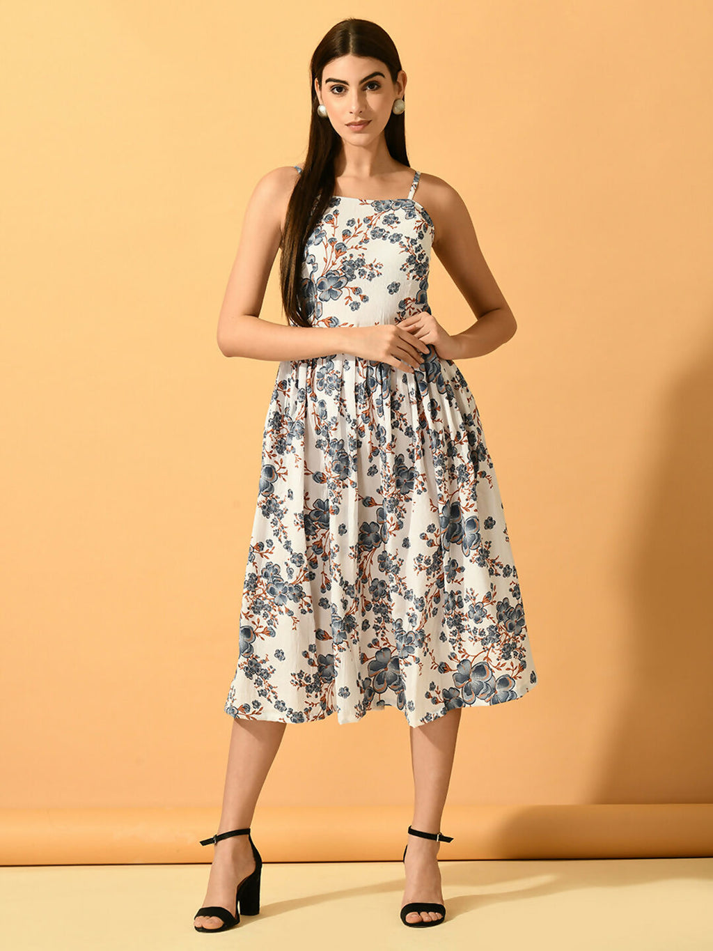 Myshka Women's White Fit and Flare Party Dress | Grocsy