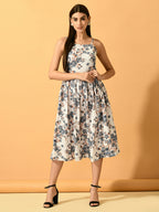 Myshka Women's White Fit and Flare Party Dress | Grocsy