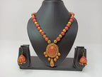 Terracotta Medium Necklace Set With Hangings-Golden Pink | Grocsy
