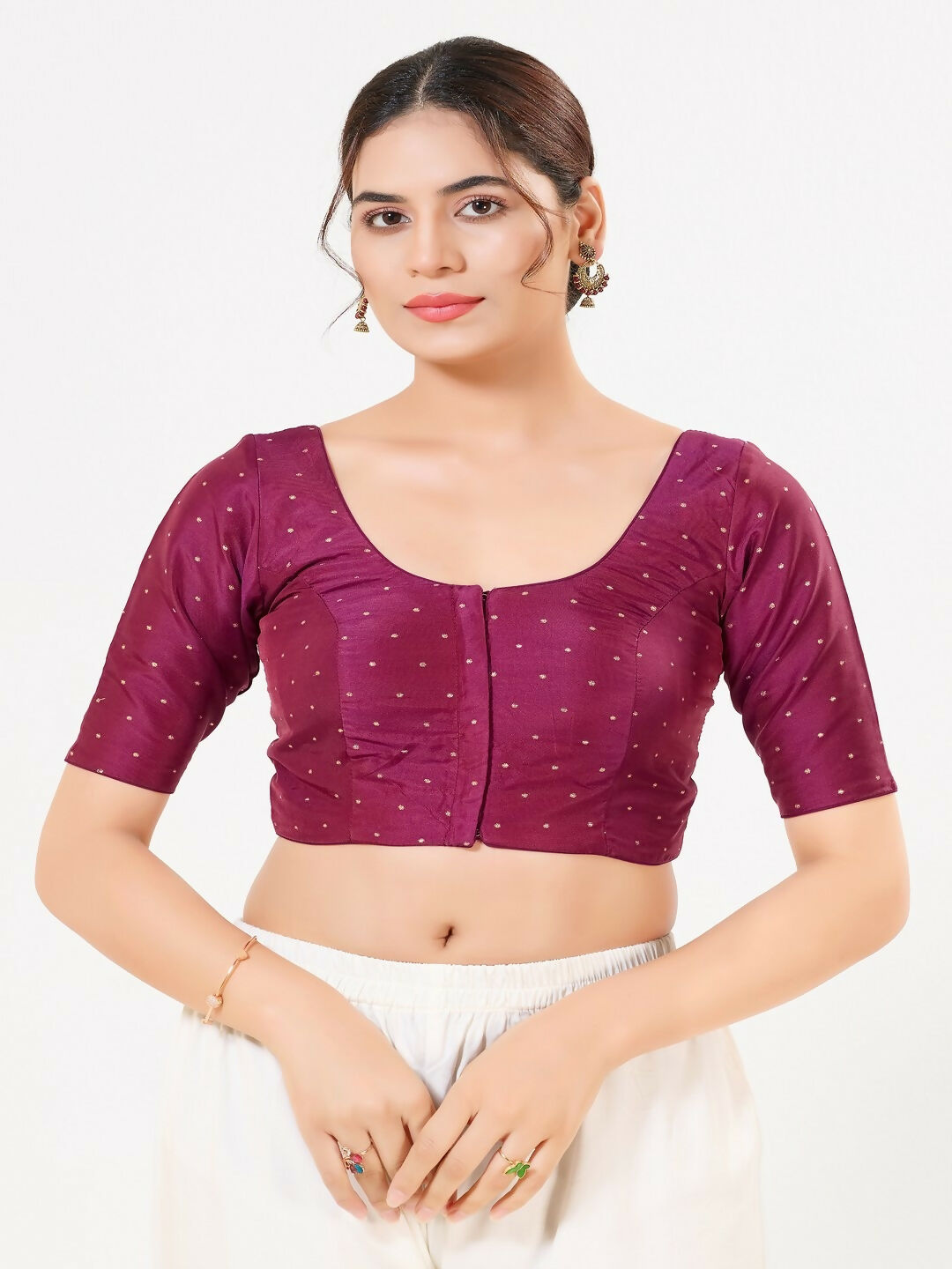 Joban Fashion 2T South-Pink Taffeta Silk Elbow Sleeveless Front Open Blouse | Grocsy