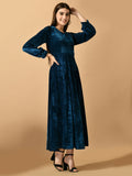 Myshka Women's Blue Fit and Flare Party Dress | Grocsy