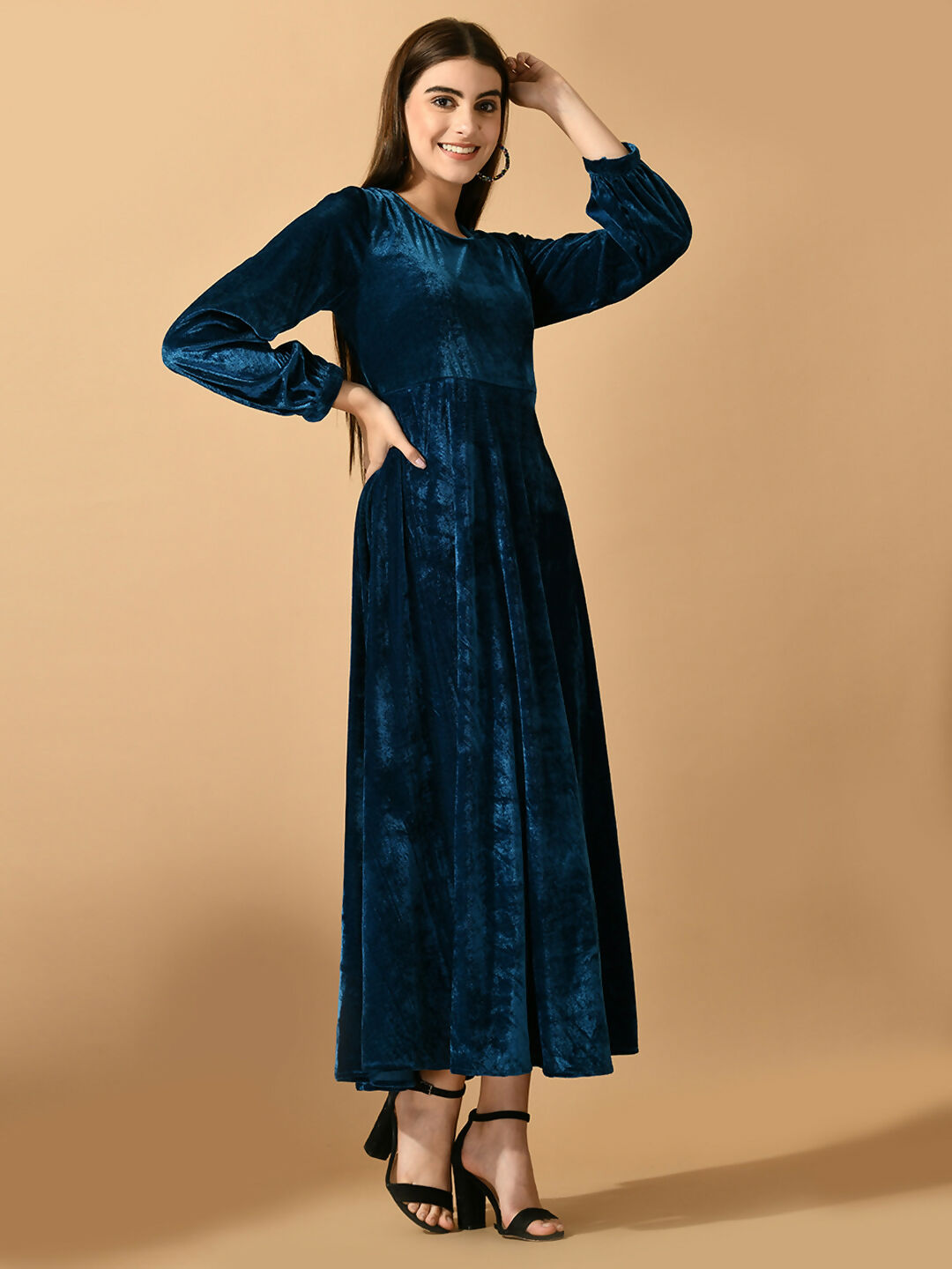 Myshka Women's Blue Fit and Flare Party Dress | Grocsy
