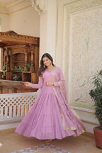 Joban Fashion Purple Georgette Sequence Embroidery Work Kurta Set | Grocsy