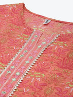 Yufta Women Pink & White Ethnic Motifs Printed Mirror Work Kurta with Palazzo & Dupatta | Grocsy