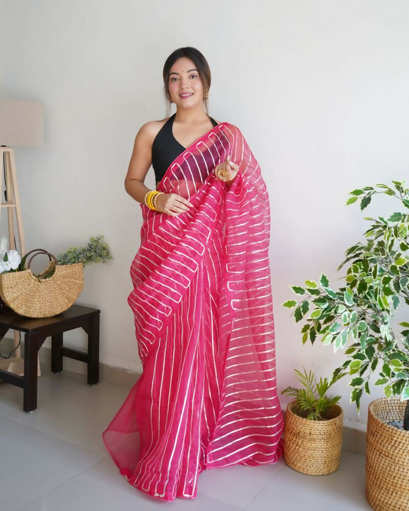 Vamsee Devika Pink Organza Silk Saree | Grocsy