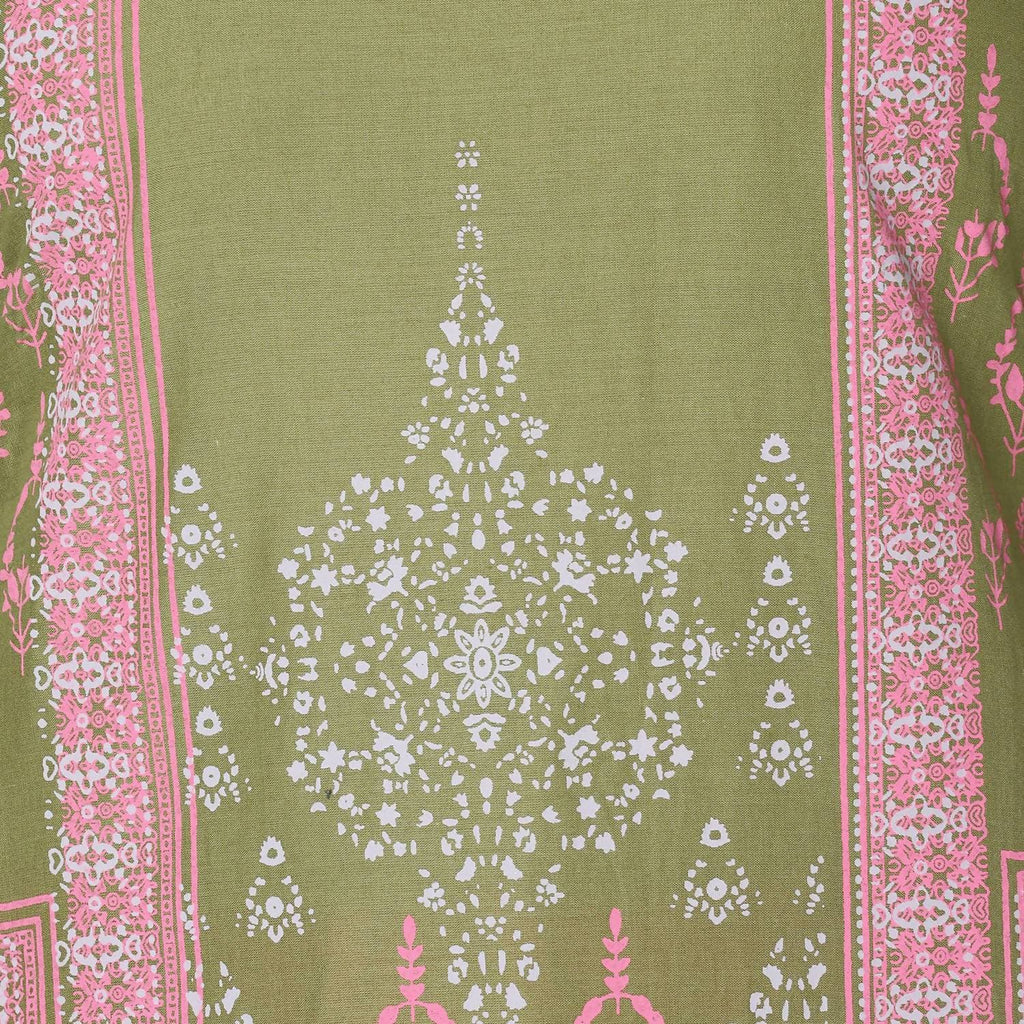 Cheera Hand Block Print Olive Green & Magenta Straight Kurta With Palazzo (MAAI-073K) | Grocsy