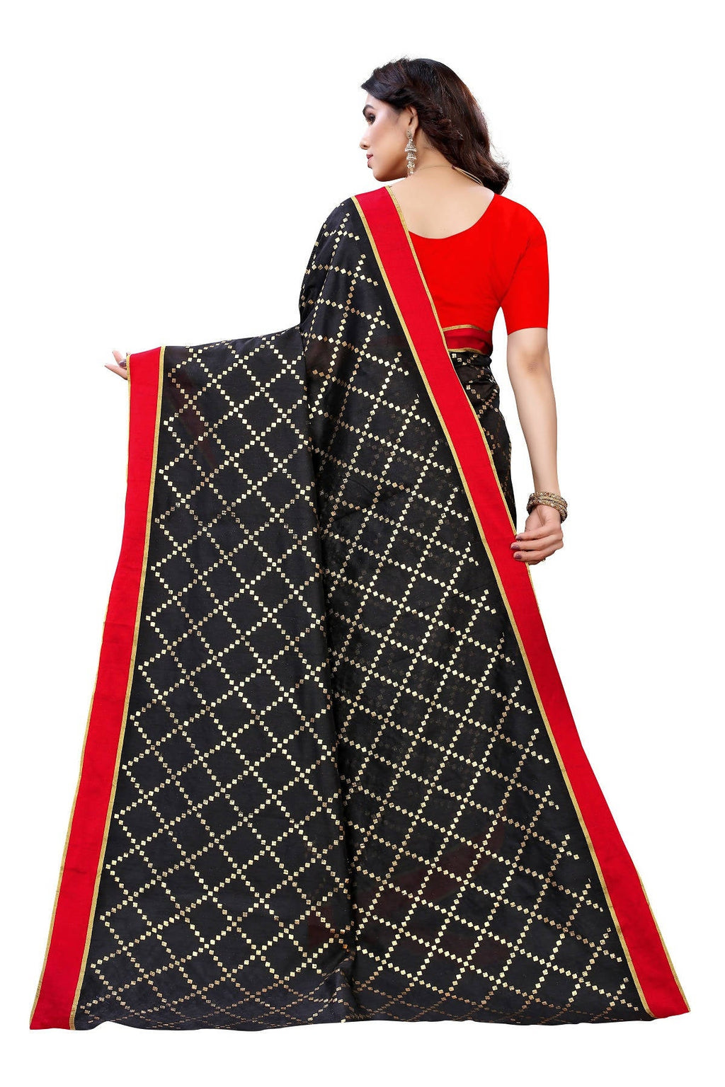 Vamika Black Linen Foil Print Saree (YOGI BLACK) | Grocsy