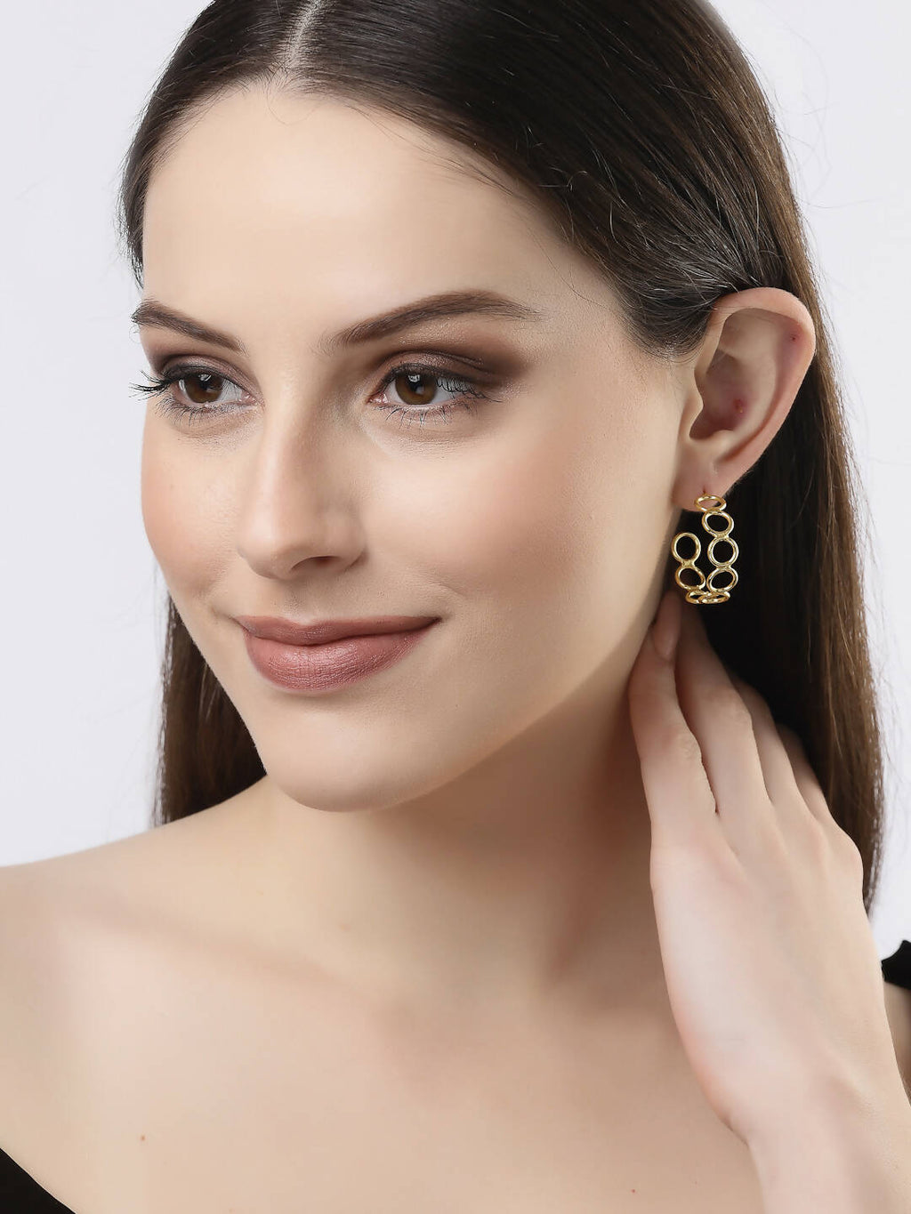 NVR Women Gold-Polished Contemporary Half Hoop Earrings