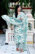 Miravan Women's Light Green Scenic Birds And Leaf Straight Pakistani Style Suit Set | Grocsy