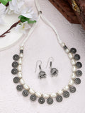 NVR Women's White Silver-Plated Choke Oxidized Necklace with Jhumka Earrings | Grocsy
