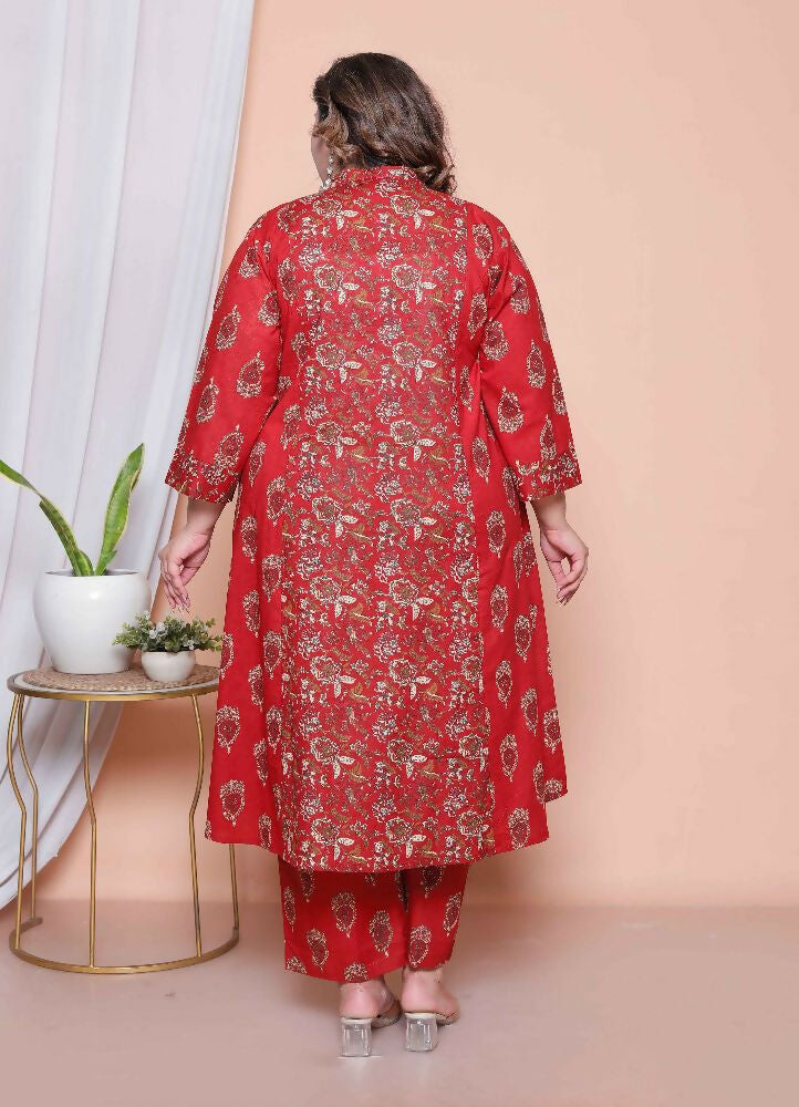 Miravan Women Floral Print Cotton Maroon Stitched Kurta Palazzo With Dupatta Set | Grocsy