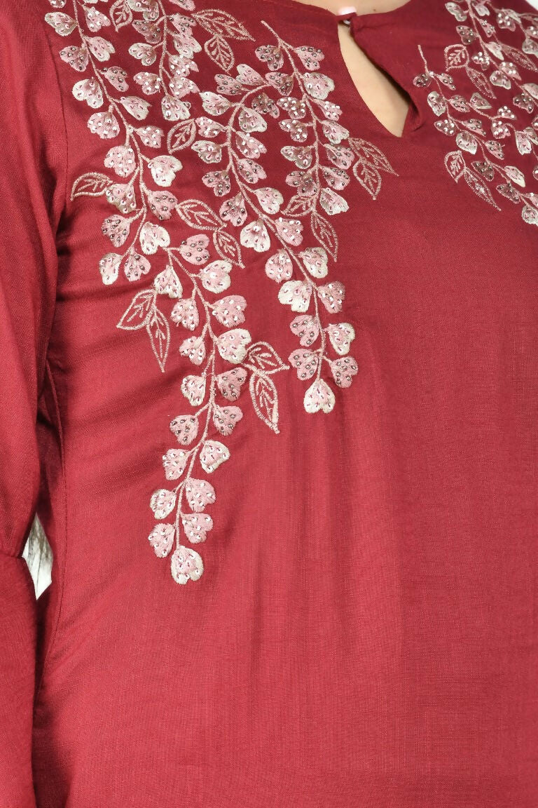 Joban Fashion Wine Cotton Rayon Kurta Set | Grocsy