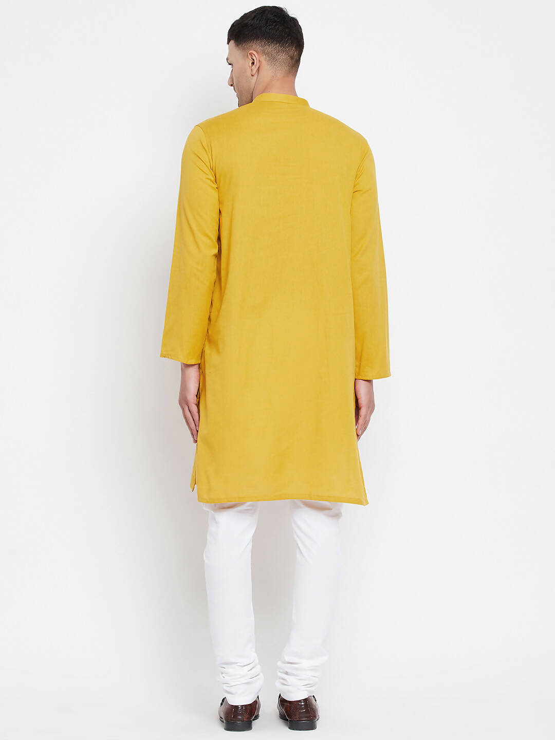 Even Apparels Yellow Pure Cotton Men's Sherwani Kurta With Open Front | Grocsy