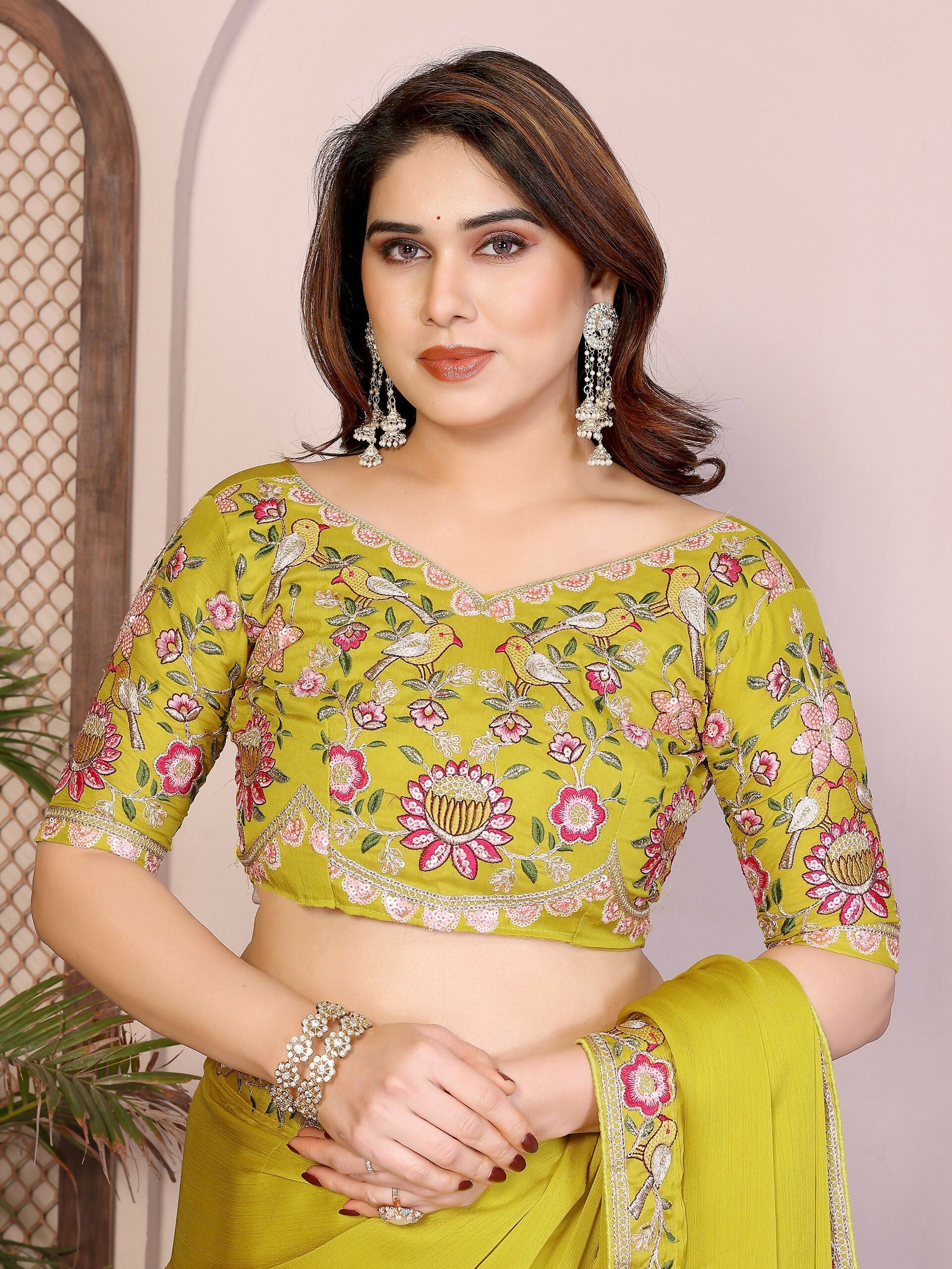 Teeya Creation New Trendy Party Wear Soft Satin Chiffon Saree-Yellow | Grocsy