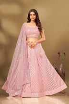 Pink Net Sequence work Lehenga Choli with Dupatta - Dhvani | Grocsy