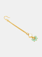Ruby Raang Set Of Pastel Green Maang Tikka And Earrings | Grocsy