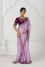 Kesar Fab Mauve Color In Zari & Sequin Work On Luxurious Fendi Fabric Saree | Grocsy
