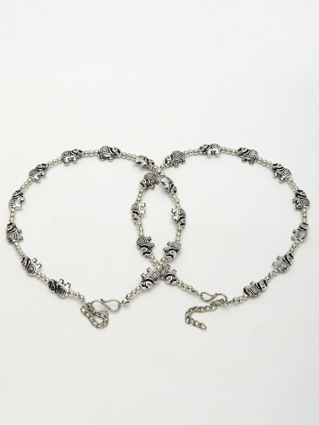 NVR Women's Set of 2 Silver-Plated Elephant Design Anklets | Grocsy