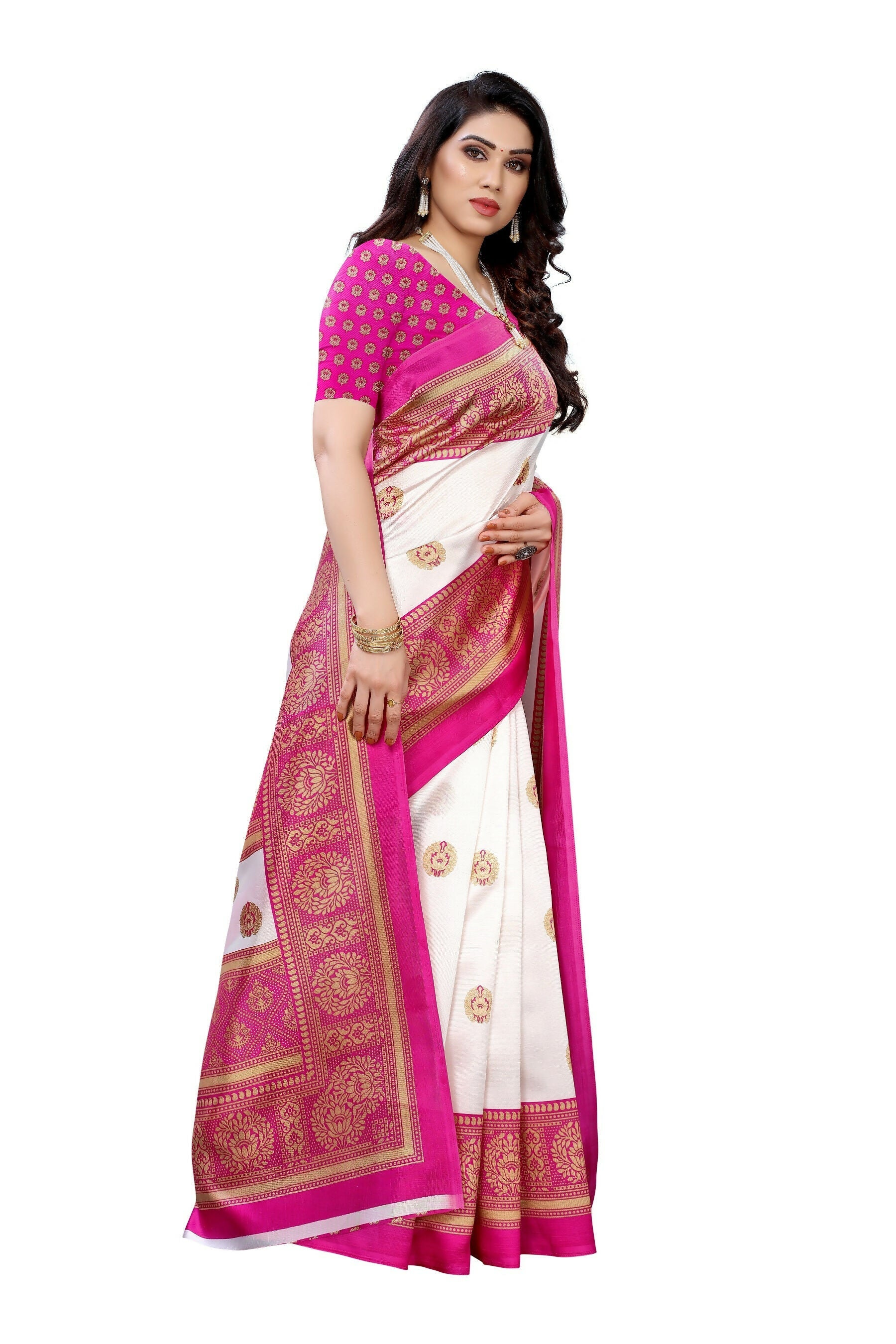 Vamika Pink Printed Art Silk Saree | Grocsy
