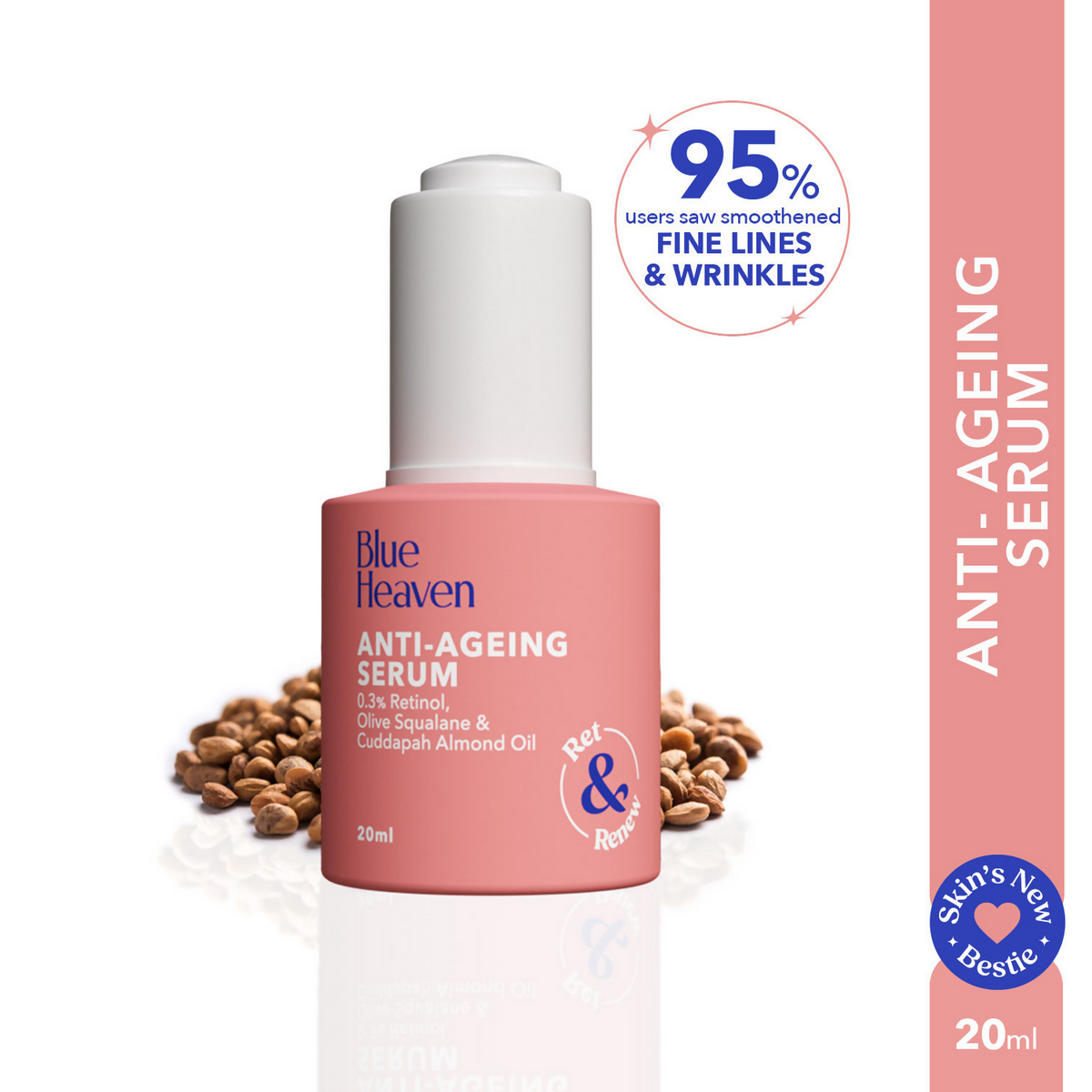 Blue Heaven 0.3% Retinol Serum With 10% Olive Squalane & 0.5% Cuddapah Almond Oil Face Serum | Grocsy